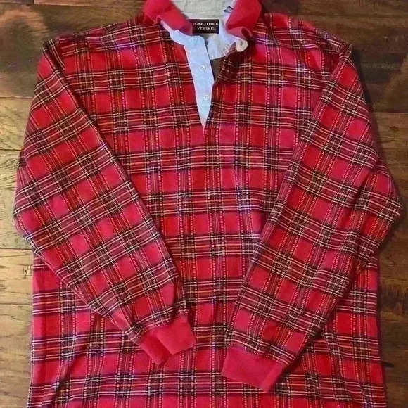 Roundtree & Yorke Men’s L Plaid Long Sleeve Polo Christmas Preppy Holiday Red - Picture 3 of 16